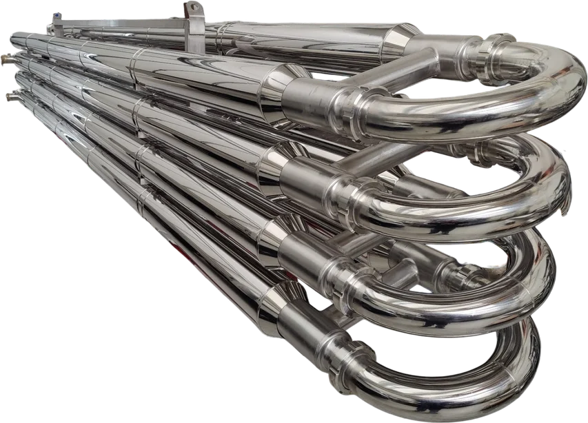 Scambiatori a tubo coibentati, rifiniti con rivestimento in acciaio inox lucidato